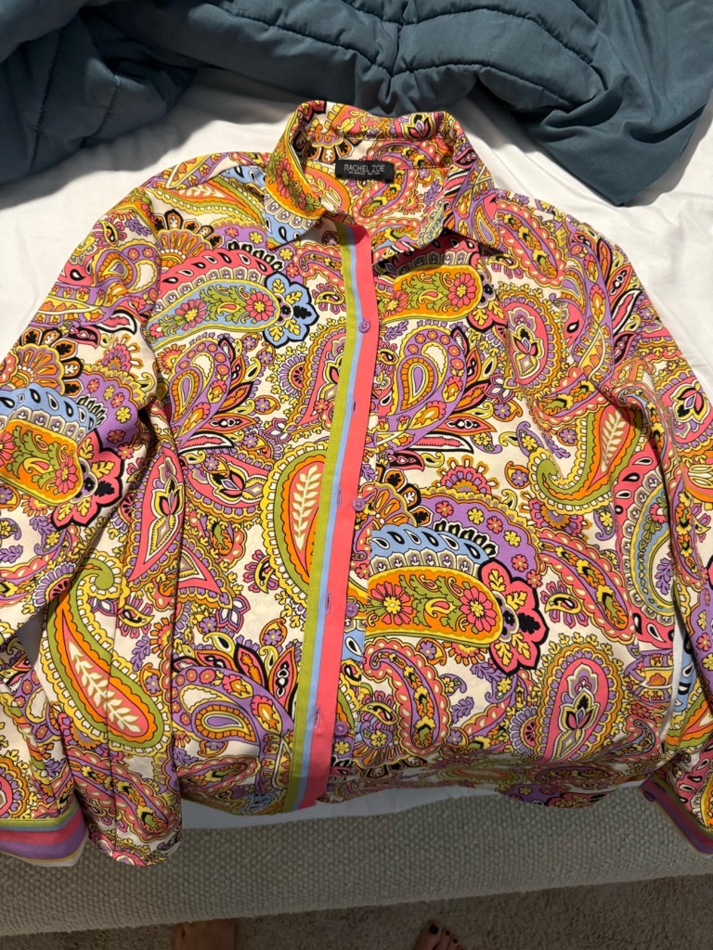 Rachel Zoe Pink Multi Paisley Zip-Front Bomber Jacket
